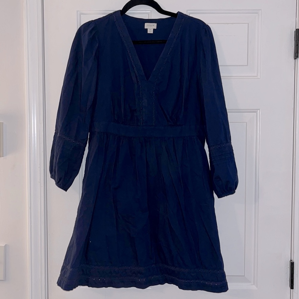 J crew navy eyelet long sleeve cotton dress